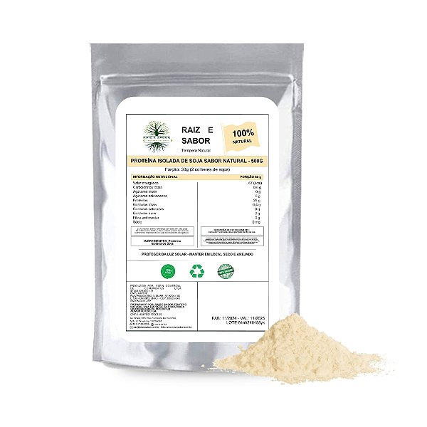 Proteína de Soja Isolada 500g Raiz e Sabor 28g de proteina
