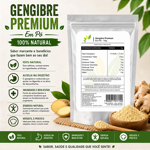 Gengibre em Pó 100% Puro Natural 100g - Sem Glúten