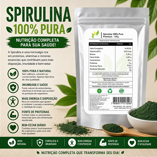 Spirulina em Pó Pura 100g