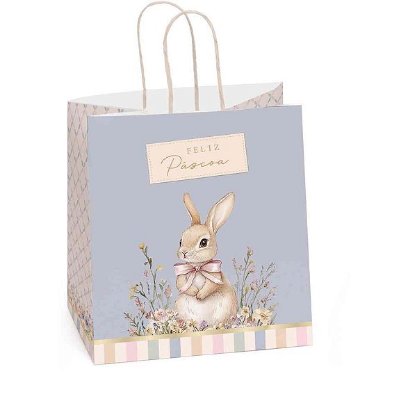 Sacola Decorada Pascoa Fiorela Azul 27,5X22X16CM PCT.C/10