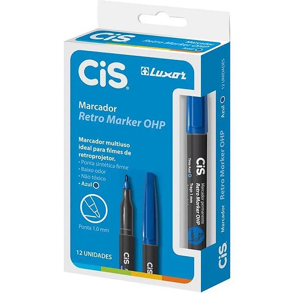 Caneta Retroprojetor 1.0MM CIS Azul CX.C/12
