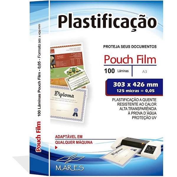 Plastico para Plastificacao Pouch FILM A3 303X426MM 0,05 CONJ/100