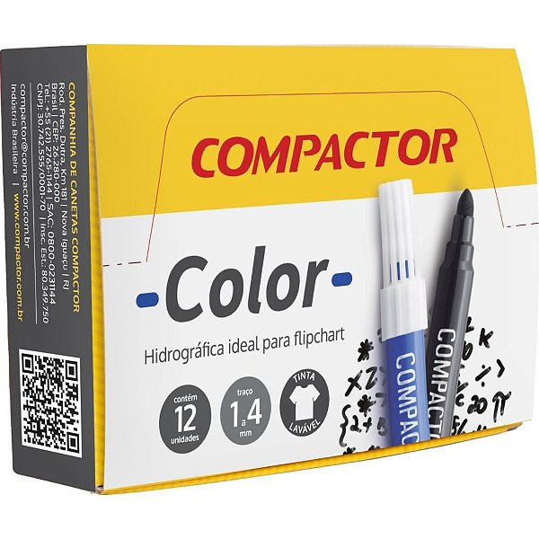 Caneta Hidrografica Jumbo Compactor Color Avulso Preto CX.C/12