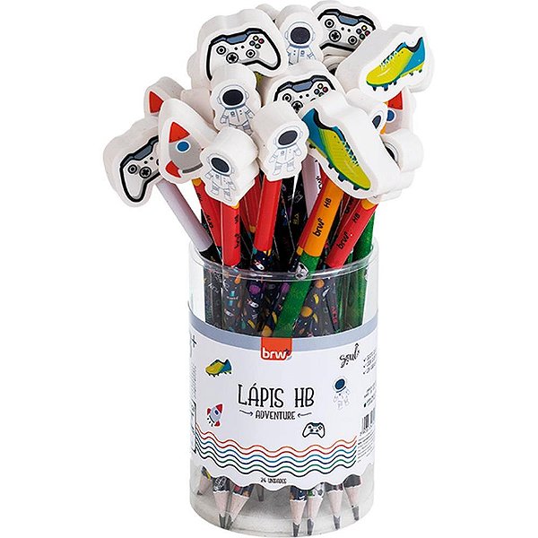 Lapis Preto Redondo Decorado HB Adventure C/BORRACHA 4MOD. POTE-24