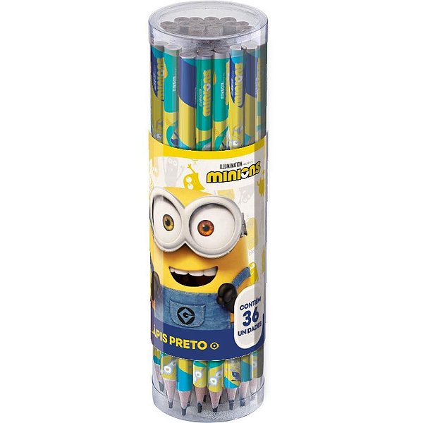 Lapis Preto Redondo Decorado Minions 2CORES POTE-36