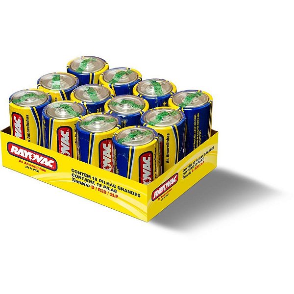 Pilha Zinco Grande D com 12 Pilhas Bandeja