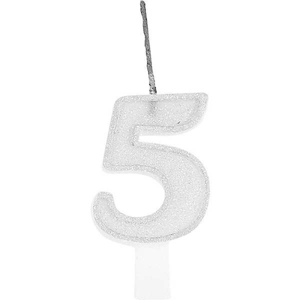Vela para Aniversario N.05 Branca Glitter CX.C/10