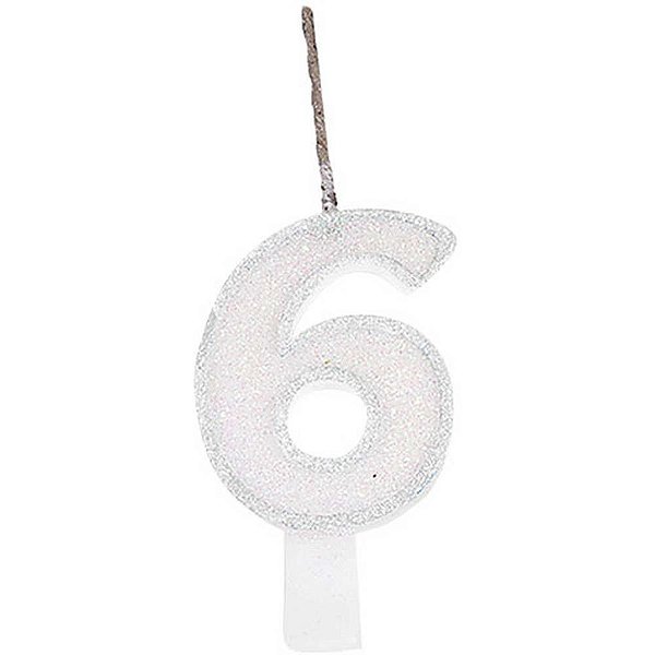 Vela para Aniversario N.06 Branca Glitter CX.C/10