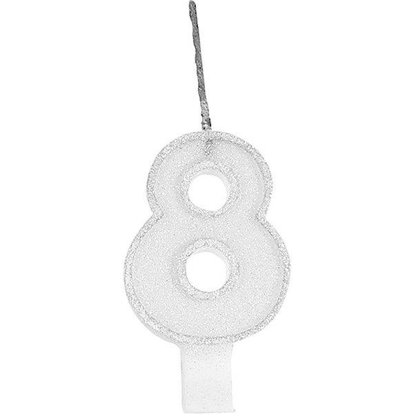 Vela para Aniversario N.08 Branca Glitter CX.C/10