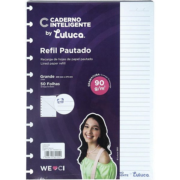Caderno Inteligente Refil Grande BY Luluca Paut. 90G 50F Pacote