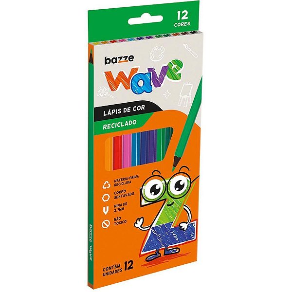 Lapis de COR Sextavado Bazze Wave Reciclado 12 Cores PCT.C/12