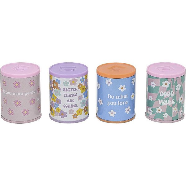 Apontador com Deposito Decor. Love Daisy Metalico 4 Modelos DP.C/12