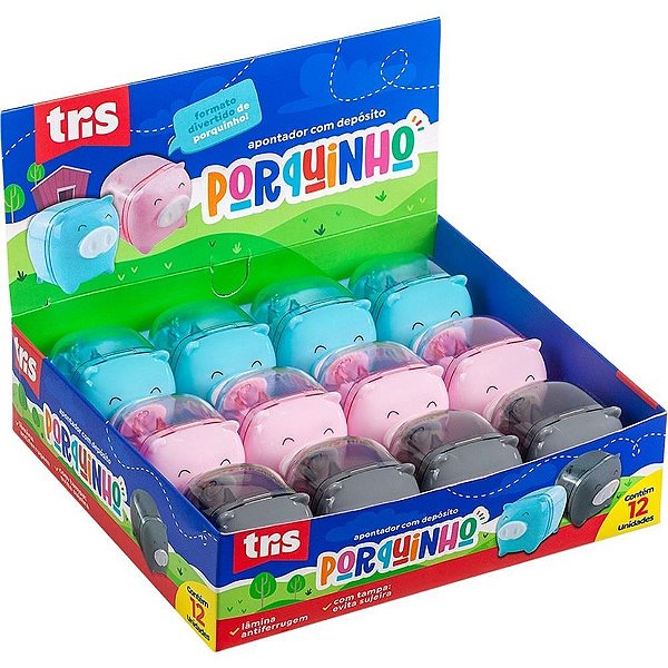 Apontador com Deposito Decor. TRIS Porquinho 3 Cores DP.C/12