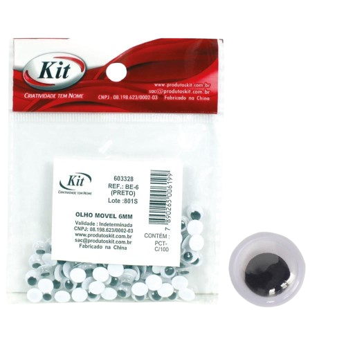 Artesanato OLHO Movel 6MM Preto C/100UN. PCT.C/20