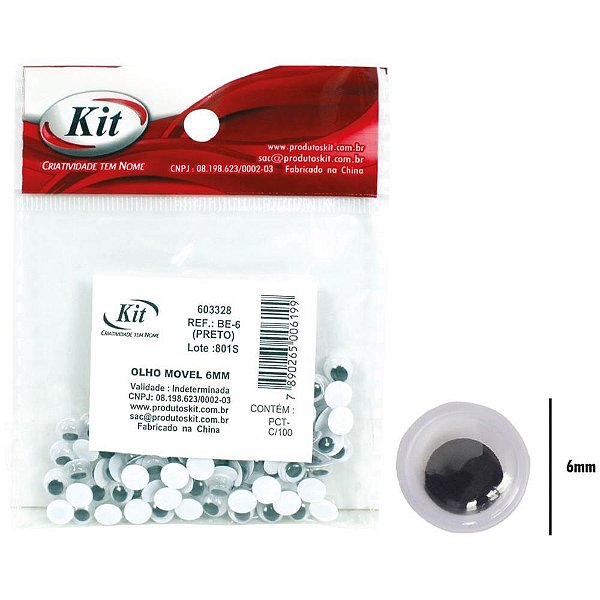 Artesanato OLHO Movel 6MM Preto C/100UN. PCT.C/20