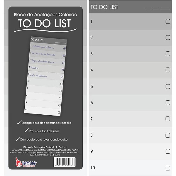 Bloco de Anotacoes 99X210MM 50F LIST TONS Cinza PCT.C/10