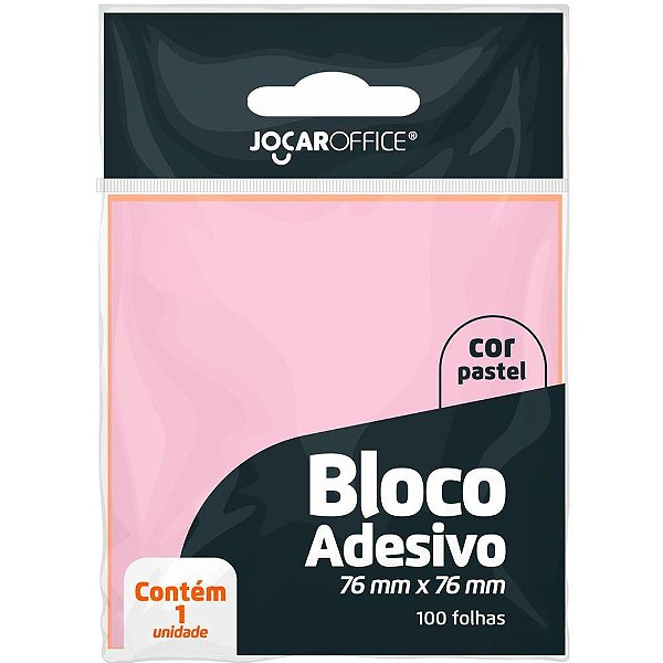 Bloco de Recado Autoadesivo Jocar Rosa Pastel 76X76 100FLS CX.C/12