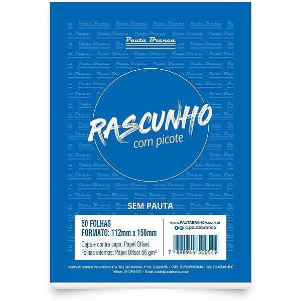 Bloco para Rascunho C/PICOTE S/PAUTA 112X156MM 50F PCT.C/10