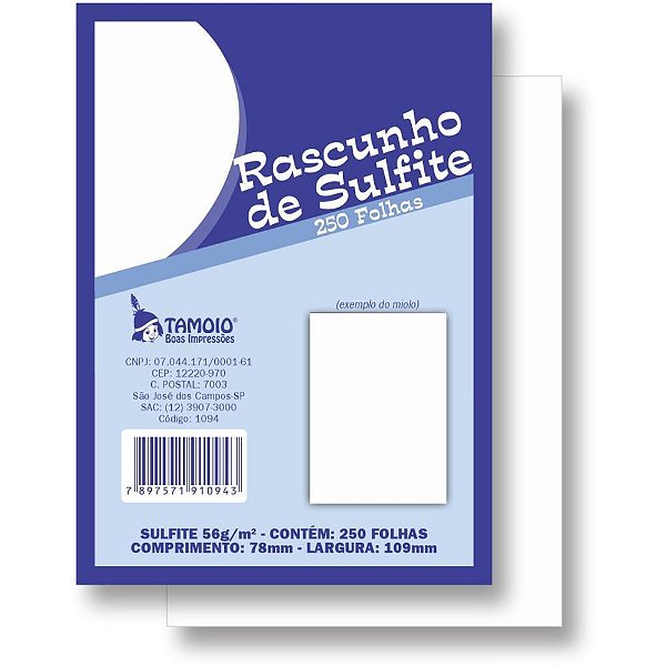 Bloco para Rascunho Sulfite 80X110 250FLS. PCT.C/08