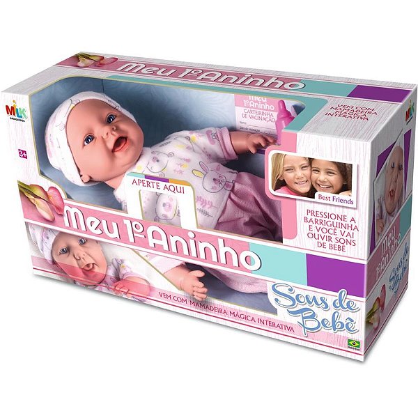 Boneca com Mecanismo Meu 1 Aninho SONS de Bebe 45CM