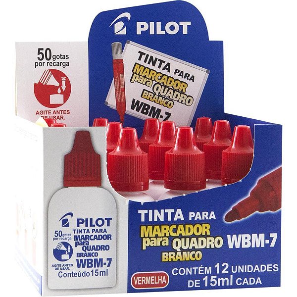 Tinta Marcador Quadro Branco Reabastecedor WBM-7 VERM.15ML CX.C/12