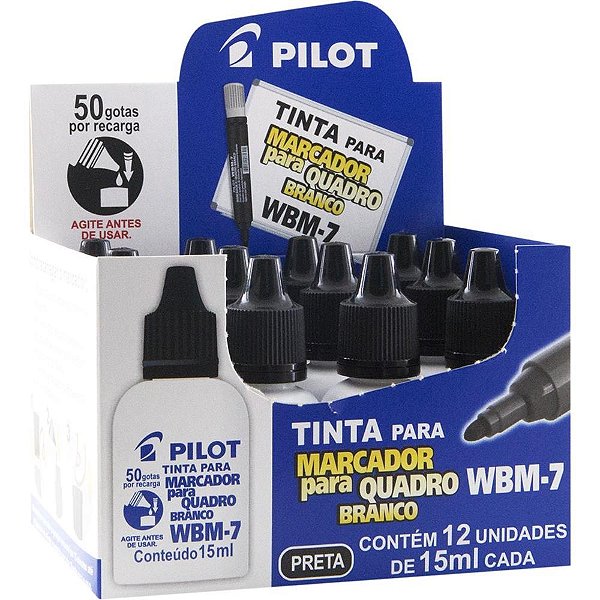 Tinta Marcador Quadro Branco Reabastecedor WBM-7 Preto 15ML CX.C/12