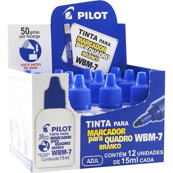 Tinta Marcador Quadro Branco Reabastecedor WBM-7 Azul 15ML CX.C/12
