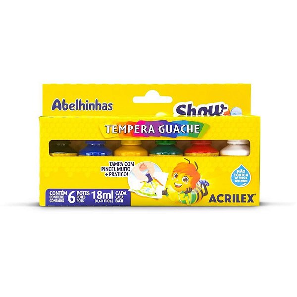 Tinta Guache 015ML SHOW Color 18ML C/PINCEL 6COR. CX.C/03