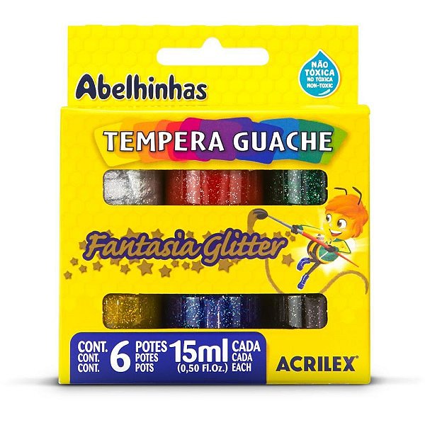 Tinta Guache 015ML 06 Cores 15ML com Glitter PCT.C/06