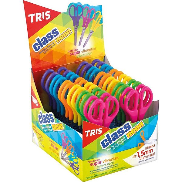 Tesoura Escolar TRIS CLASS Neon 13CM Cores (S) DP.C/24