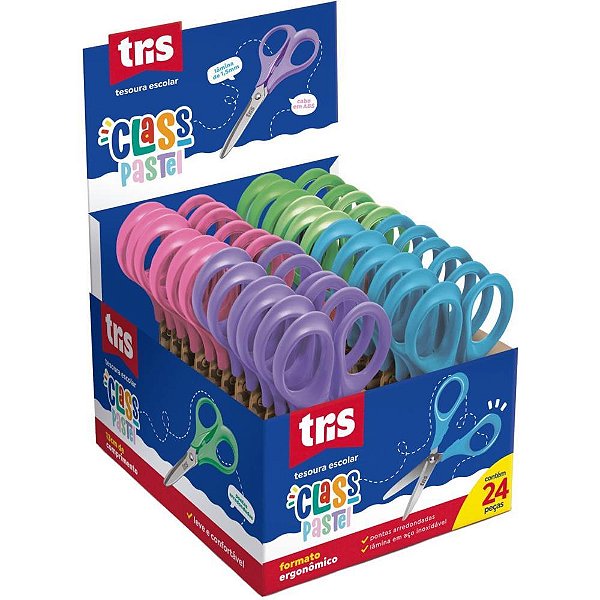 Tesoura Escolar TRIS CLASS 13CM Cores Pastel CX.C/24