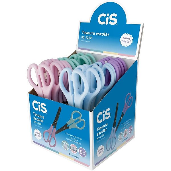 Tesoura Escolar CIS KS-125P 4 Cores Pastel DP.C/20
