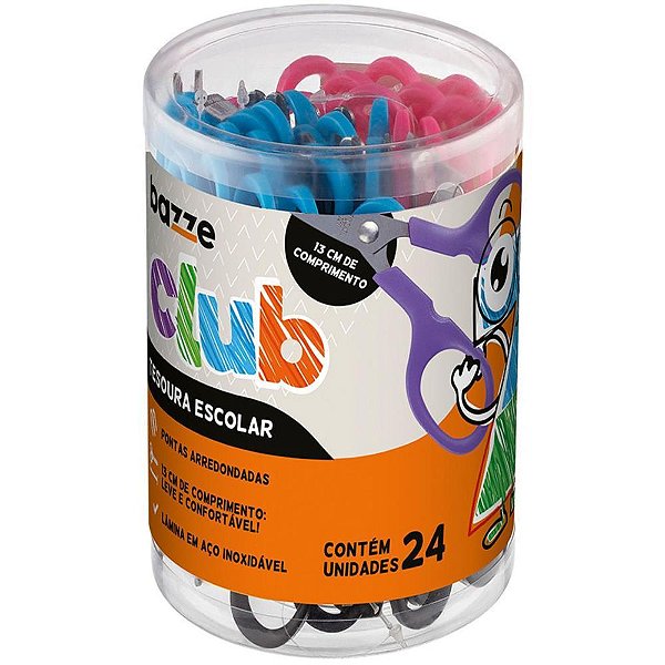 Tesoura Escolar Bazze CLUB 13CM RX/RS/AZ/PT POTE-24