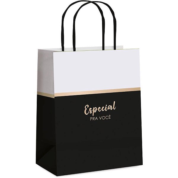 Sacola para Presente Decorada Maison 26X19X9CM PT/BR (S) PCT.C/10