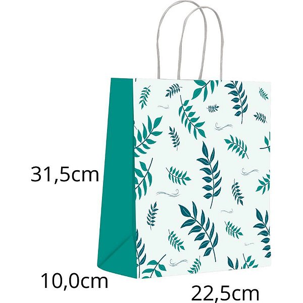 Sacola para Presente Decorada Folhas M 22X31X10CM PCT.C/10