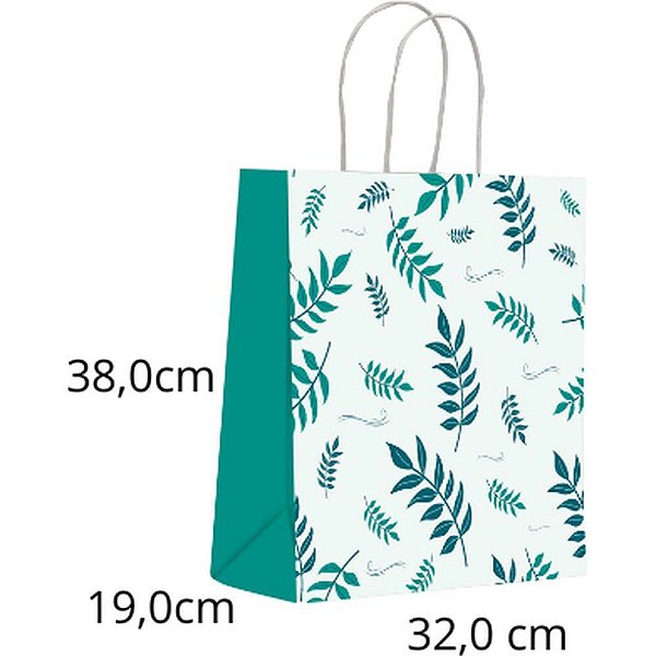 Sacola para Presente Decorada Folhas G 32X38X19CM PCT.C/10