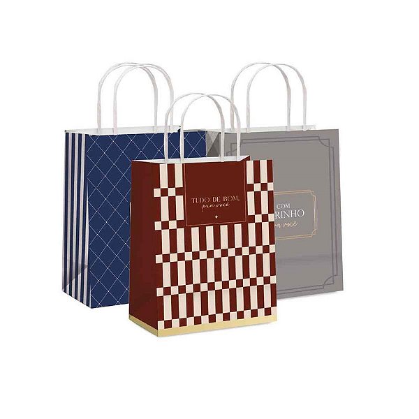 Sacola para Presente Decorada CASUAL/MASC. M26X19,5X9,5CM (S PCT.C/10