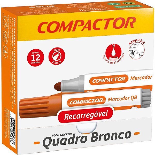 Pincel Quadro Branco QB Recarregavel Laranja CX.C/12