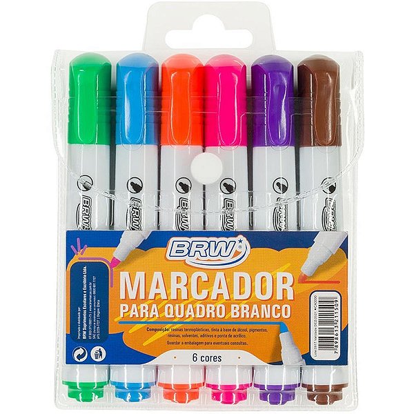 Pincel Quadro Branco Ponta Redonda 6 Cores Estojo