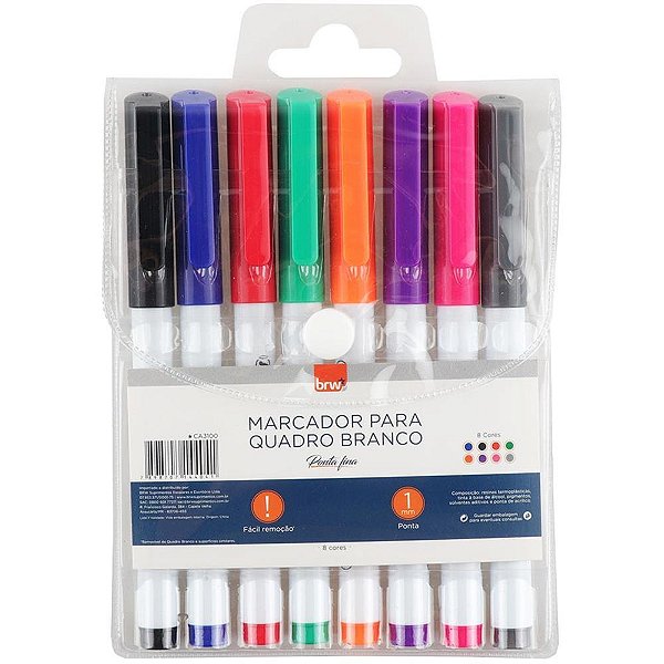 Pincel Quadro Branco Ponta Fina 1MM 8CORES Blister