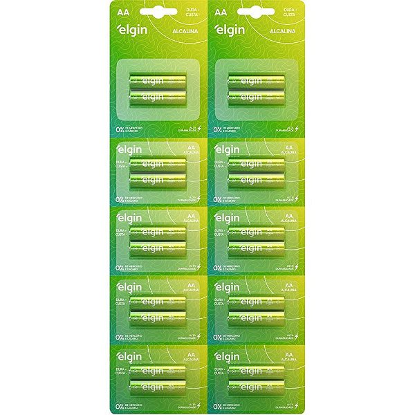 Pilha Alcalina Pequena AA 10BLISTERSX2UNIDS. Cartela
