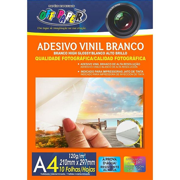 Papel Fotografico INKJET A4 Vinil Adesivo Branco 120G. PCT.C/10