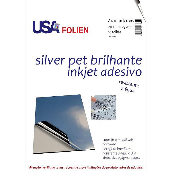 Papel Fotografico INKJET A4 Vinil Ades.brilho Prata PCT.C/10