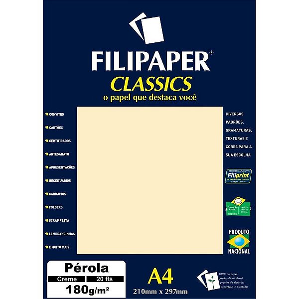 Papel A4 Perolado Creme 180G. CX.C/20
