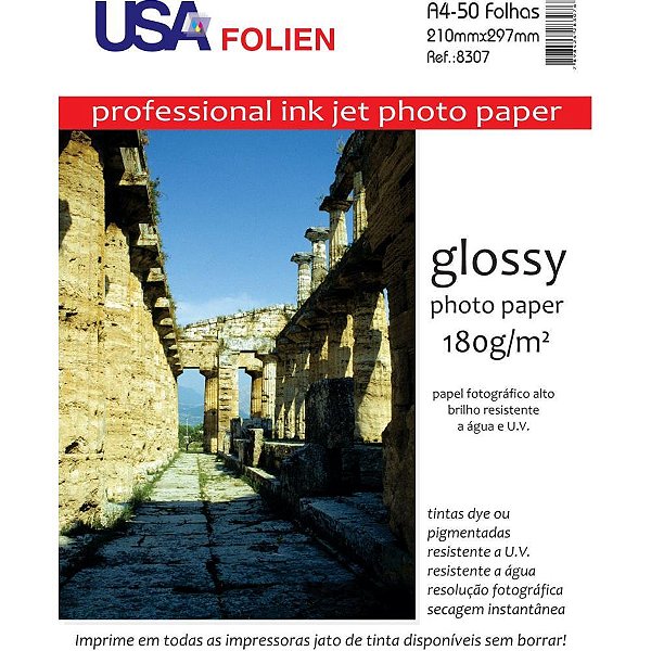 Papel Fotografico INKJET A4 GLOSSY 180G PCT.C/50