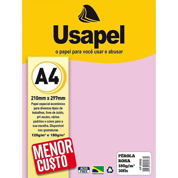Papel A4 Perolado Usapel Rosa 180G CX.C/30