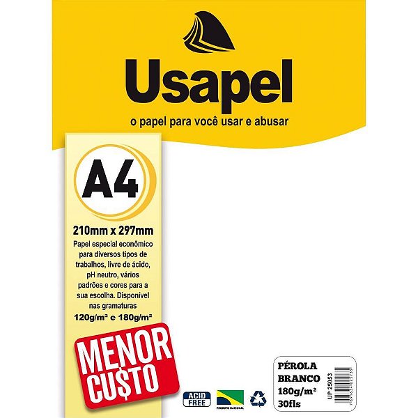 Papel A4 Perolado Usapel Branco 180G CX.C/30