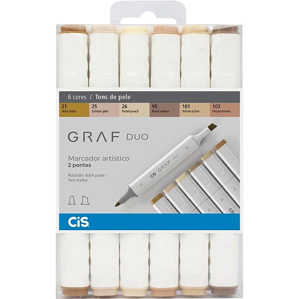 Marcador Artistico CIS GRAF Duo 2PONTAS 6 Cores Estojo