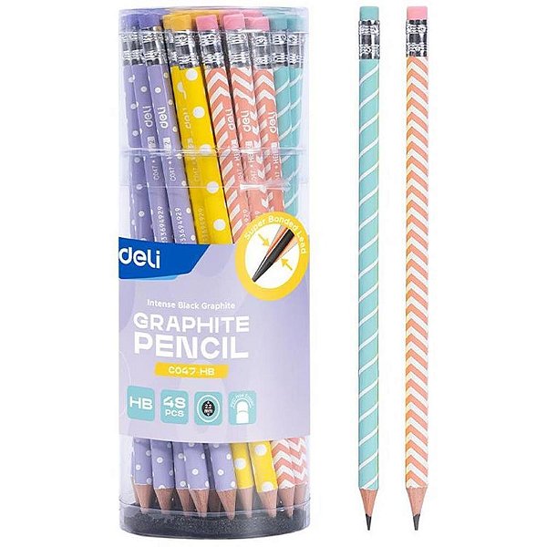 Lapis Preto Redondo Decorado HB Listras e Bolinhas C/BORRAC POTE-48