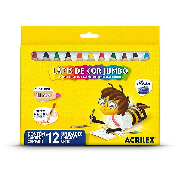 Lapis de COR Jumbo 12 Cores C/APONTADOR Mina 11MM PCT.C/05